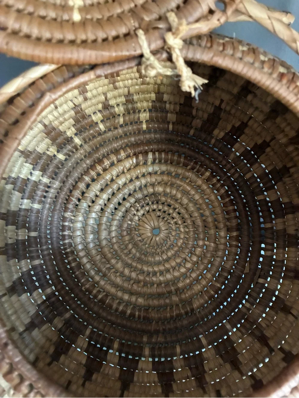 Handmade Lidded African Coiled Basket with Handles Natural Woven Storage Basket